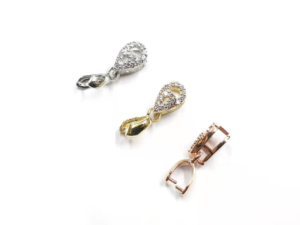 Bail, Brass, Cubic Zirconia, 6x18mm, 1 pc | 銅瓜子扣,方晶鋯石, 6x18mm, 1個