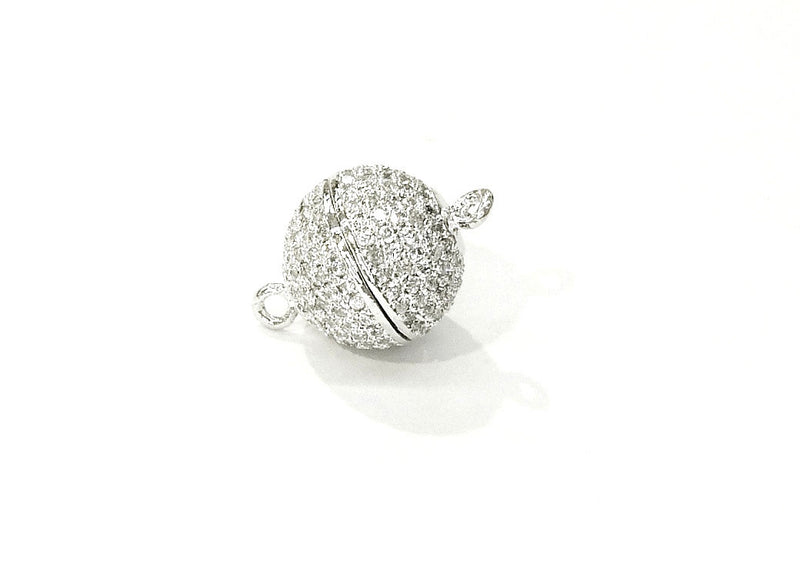 Rhinestone Magnetic Clasp, 12mm Ball, Clear Cubic Zirconia, Price Per Piece - amakeit bead 天富