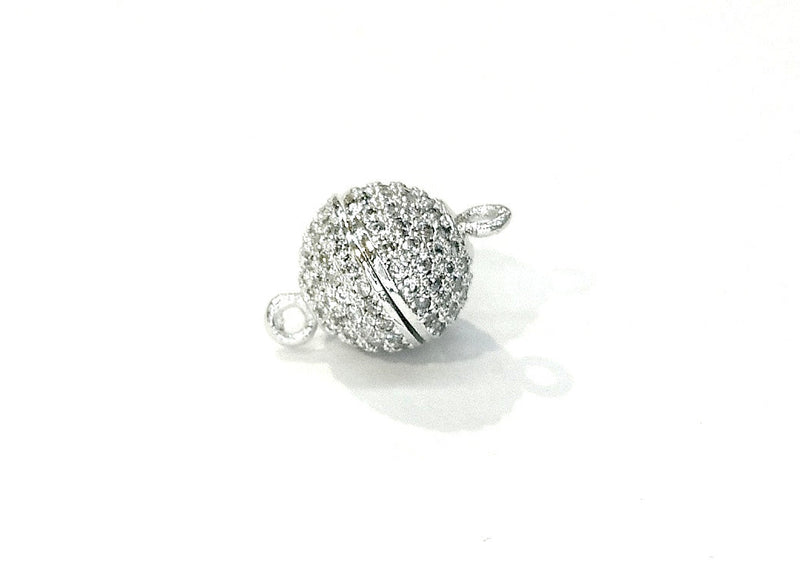Rhinestone Magnetic Clasp, 10mm Ball, Clear Cubic Zirconia, Price Per Piece - amakeit bead 天富