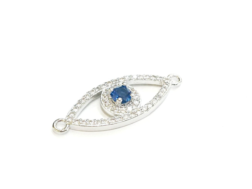 Connector, Brass, Cubic Zirconia, 10x26.5mm, Evil Eye, 1 Pc | 銅連接配件, 方晶鋯石, 10x26.5mm, 土耳其之眼, 1個