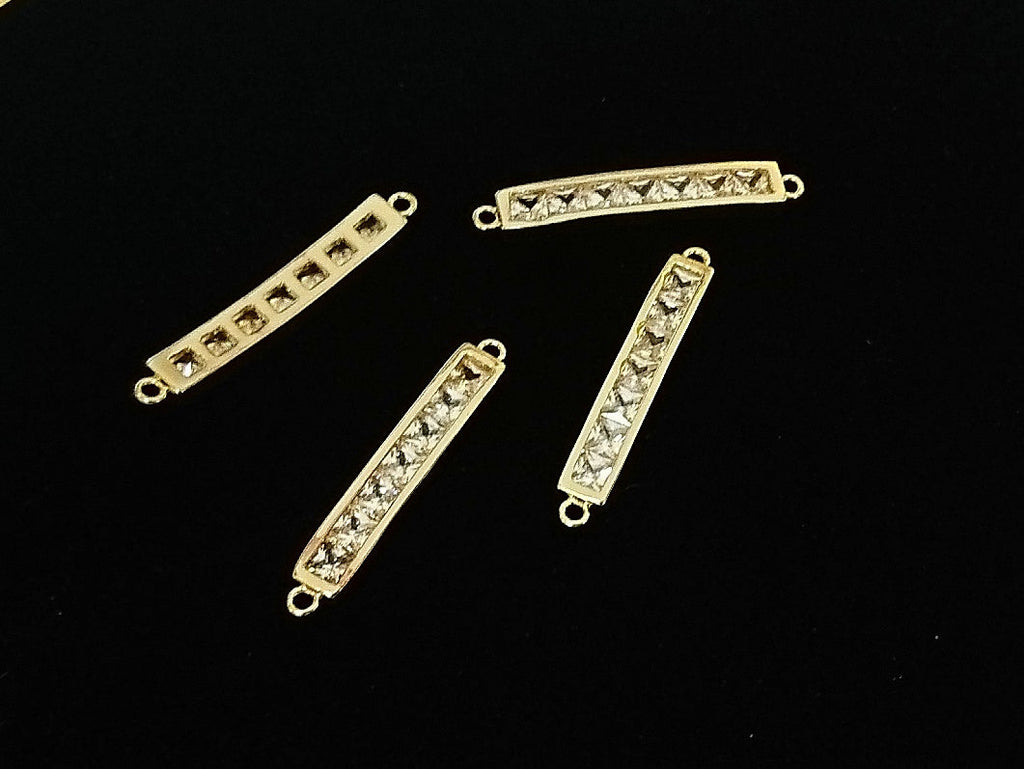 Connector, Brass, Cubic Zirconia, 4x29mm, Bar, 1 Pc | 銅連接配件, 方晶鋯石, 4x29mm, 長條, 1 個