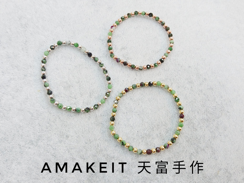 訂製手鏈, 紅綠寶, 單圈, 天然水晶