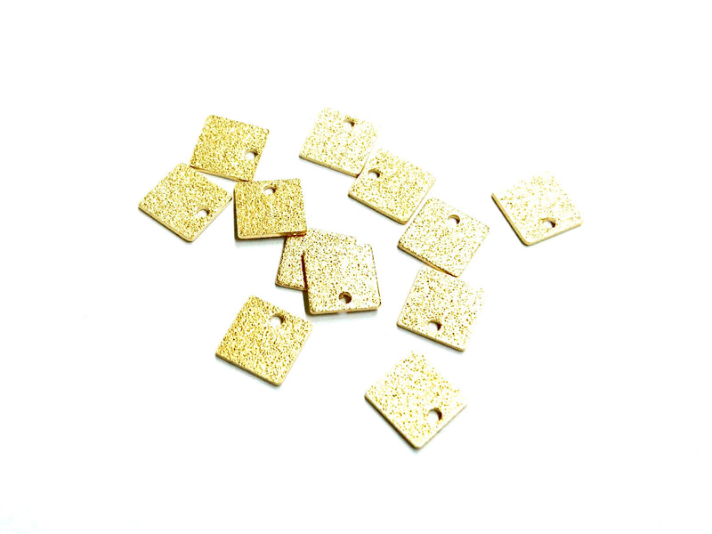 方形磨砂銅片, 8x8mm, 黃銅色, 12個