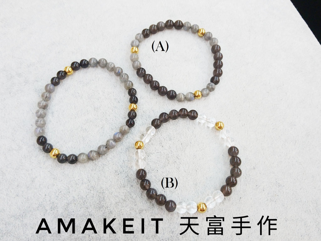 訂製手鏈, 冰曜石 & 拉長石/白水晶, 單圈, 天然水晶
