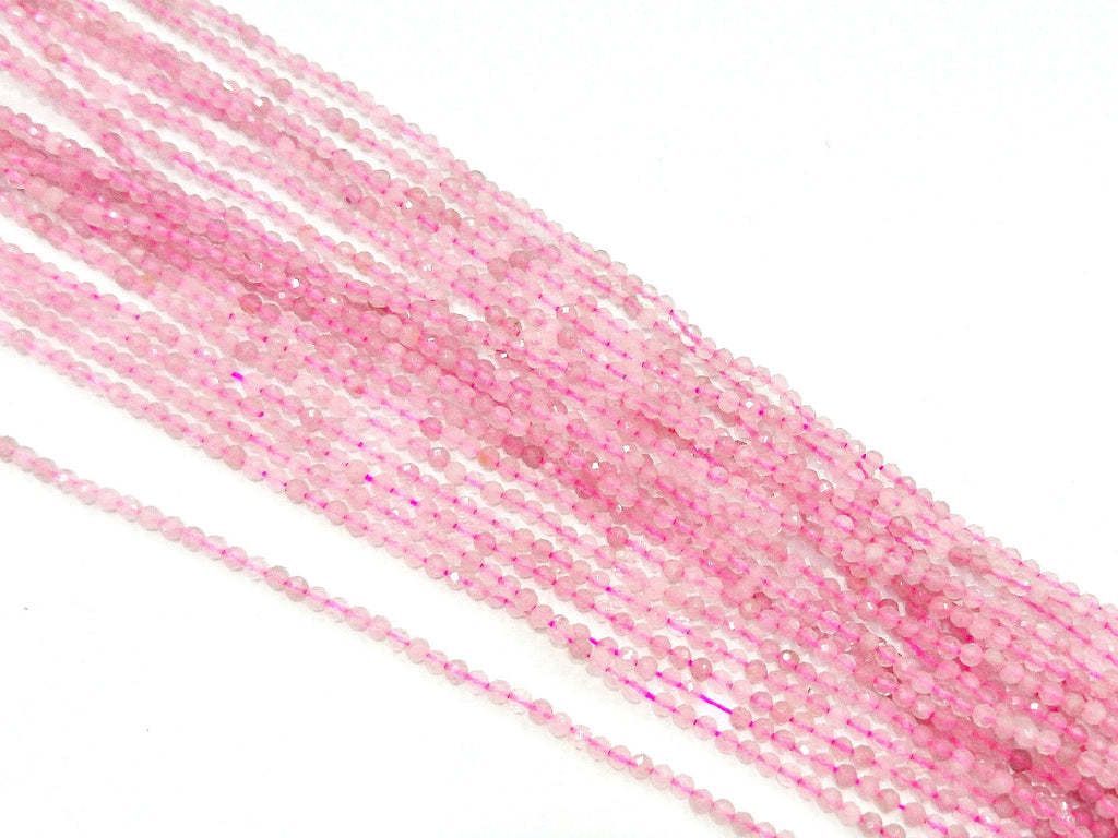 Gemstone beads, faceted round, 2.1-2.2mm, pink quartz | 天然水晶, 圓形切面, 2.1-2.2mm, 粉晶