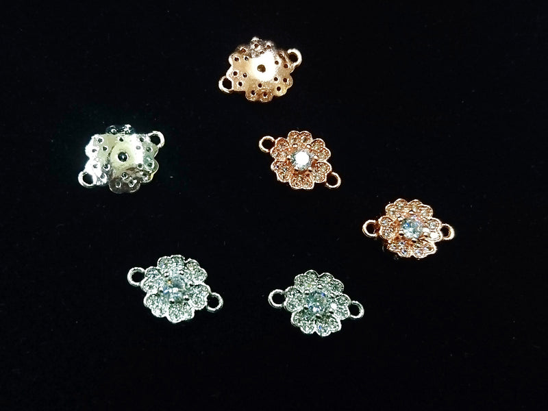 銅連接配件, 方晶鋯石, 9x12.5mm, 小花, 1個