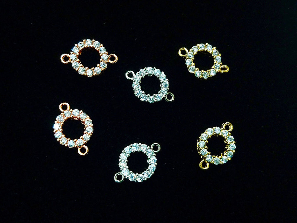 Connector, Brass, Cubic Zirconia, 9mm Round, 1 Pc | 銅連接配件, 方晶鋯石, 9mm圓, 1個