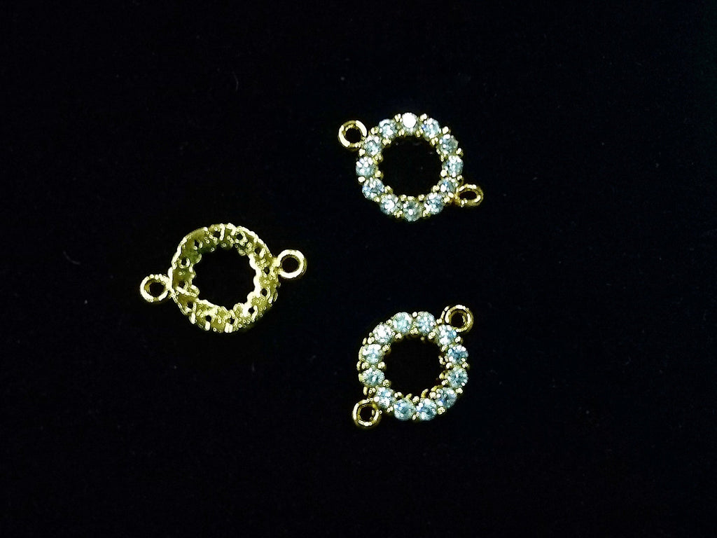 Connector, Brass, Cubic Zirconia, 9mm Round, 1 Pc | 銅連接配件, 方晶鋯石, 9mm圓, 1個