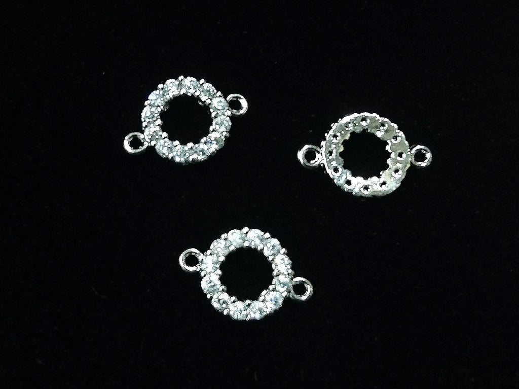 Connector, Brass, Cubic Zirconia, 9mm Round, 1 Pc | 銅連接配件, 方晶鋯石, 9mm圓, 1個