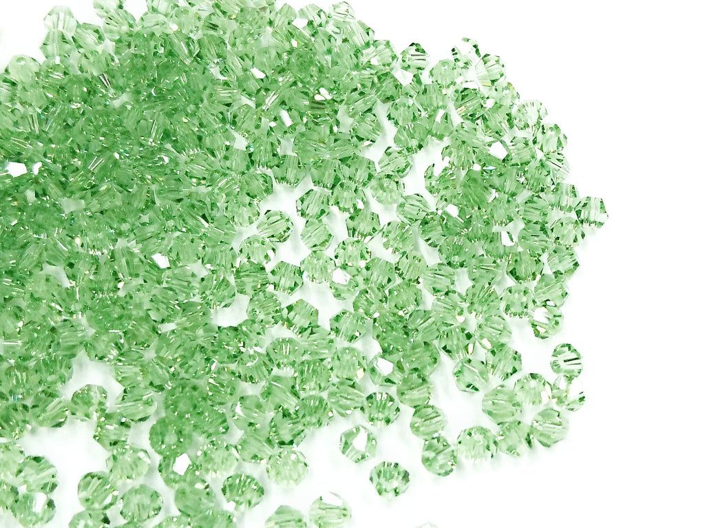 Bicone Glass Bead, 4mm, light green, 144 Pcs | 雙尖水晶玻璃, 4mm, 淺綠, 144粒