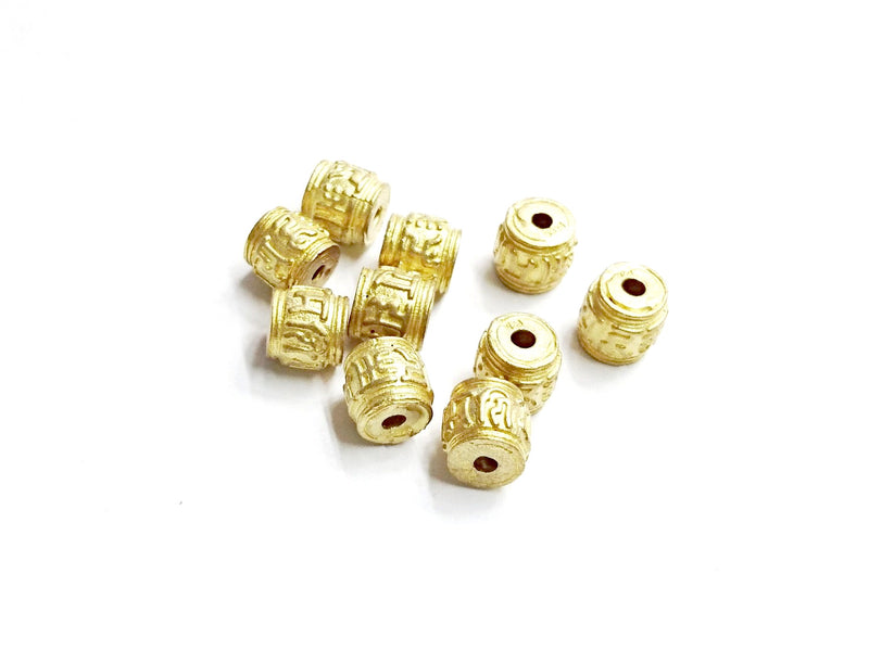 銅珠, 六字真言, 7.6x8mm, 桶珠, 2個