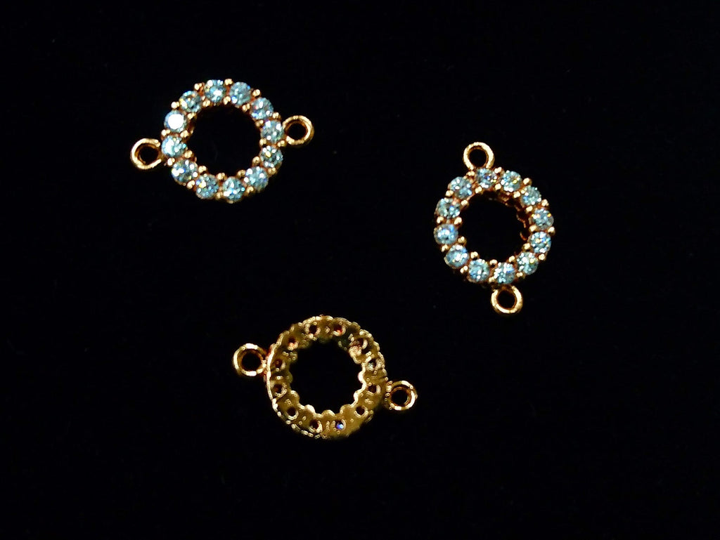 Connector, Brass, Cubic Zirconia, 9mm Round, 1 Pc | 銅連接配件, 方晶鋯石, 9mm圓, 1個