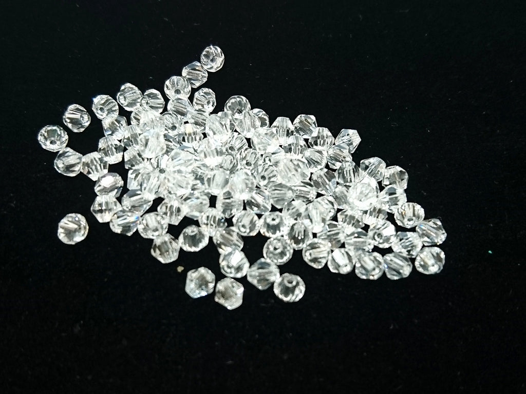 Bicone Glass Bead, 4mm, clear, 144 Pcs | 雙尖水晶玻璃, 4mm, 透明白, 144粒