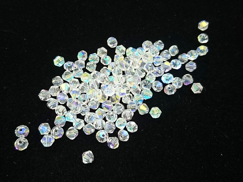 雙尖水晶玻璃, 3mm, 透白色AB, 144粒