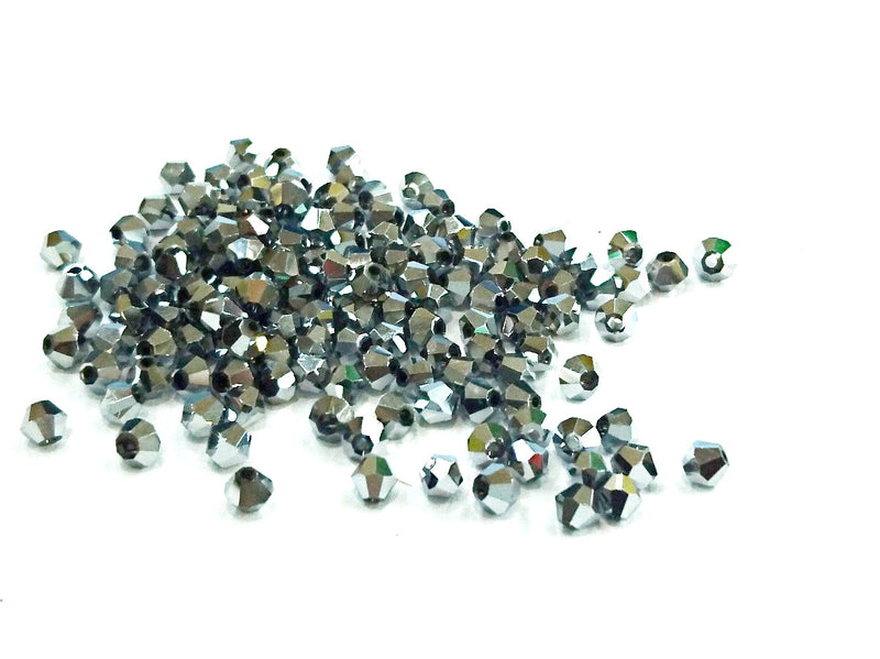 雙尖水晶玻璃, 4mm, 銀色, 144粒