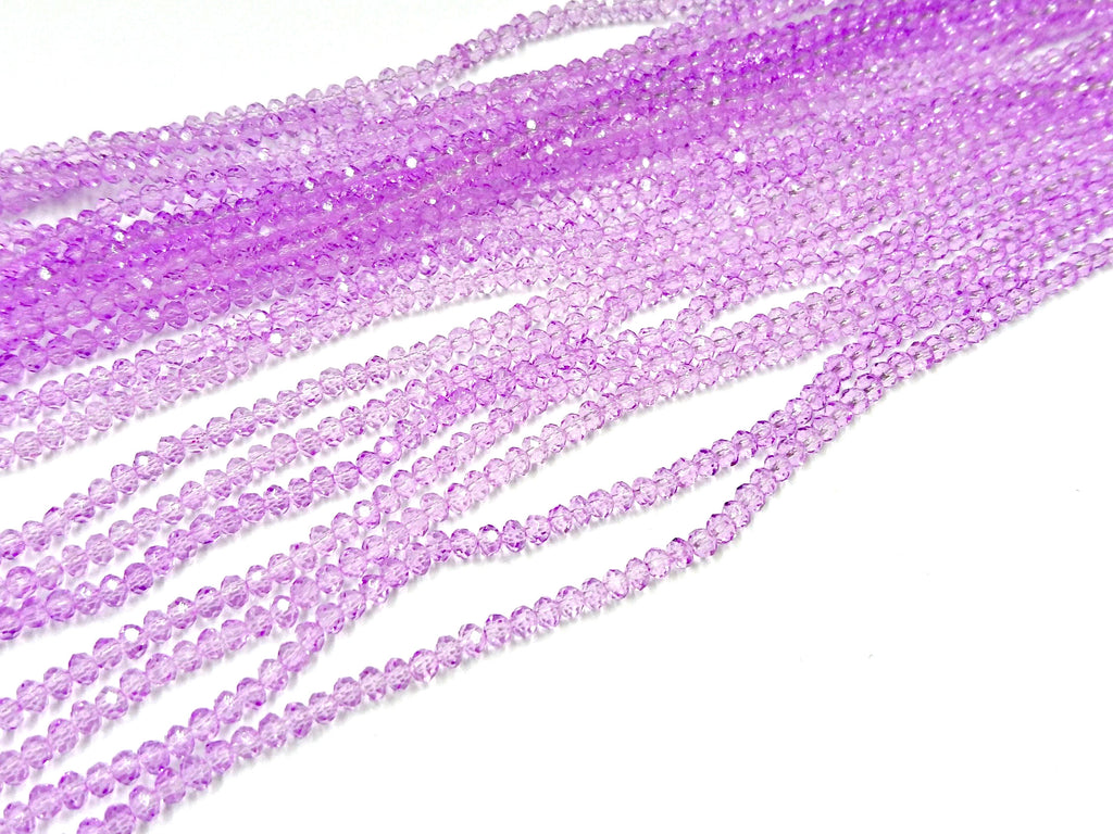 Glass beads 3x3.5mm faceted rondelle, Transparent Orchid (Dyed) | 玻璃珠, 3x3.5mm, 切面扁珠, 淺紫羅蘭色 (染色)