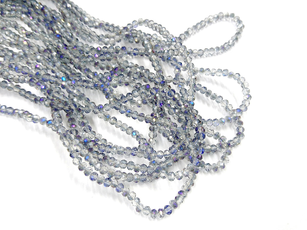 Glass beads 3x3.5mm faceted rondelle, Gray tone with metallic purple plated (#83) | 玻璃珠, 3x3.5mm, 切面扁珠, 淺灰色+半鍍紫光 (#83)