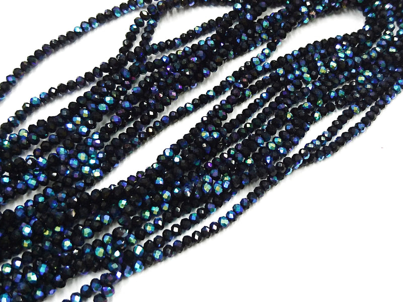 玻璃珠, 3x3.5mm, 切面扁珠, 實黑色+半鍍AB