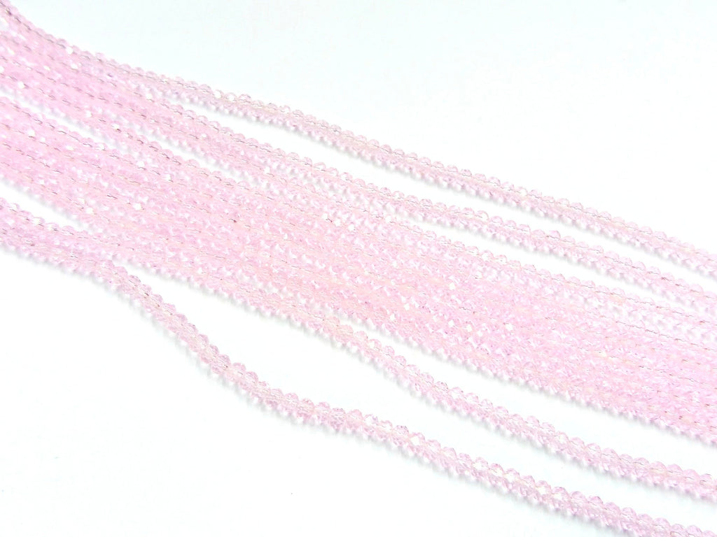 Glass beads, 3x3.5mm faceted rondelle, Transparent Pink (#28) | 玻璃珠, 3x3.5mm, 切面扁珠, 透明粉紅 (#28)