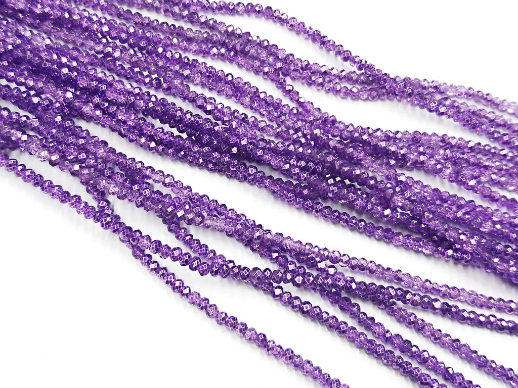 Glass beads, 2x3mm faceted rondelle, purple (dyed) | 玻璃珠, 2x3mm, 切面扁珠, 紫色 (染色)