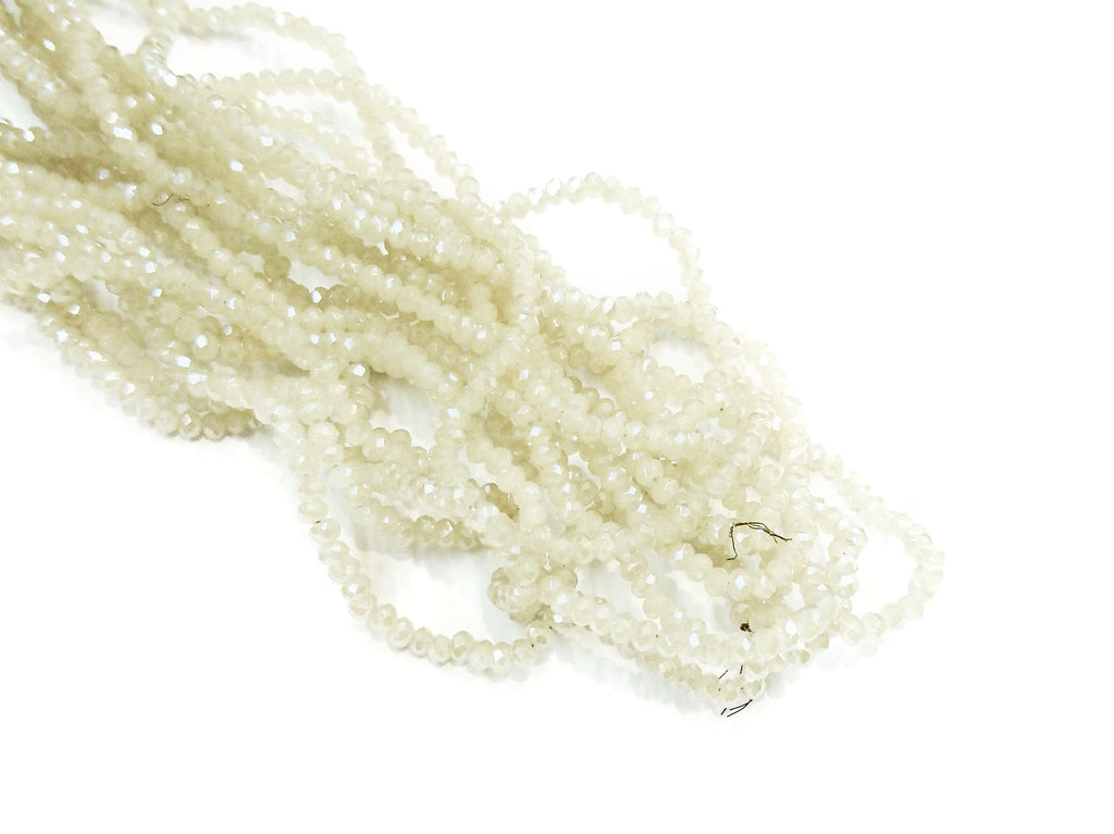 Glass beads, 2x3mm faceted rondelle, Translucent cornsilk, Lustre (#753L) | 玻璃珠, 2x3mm, 切面扁珠, 鍍面果凍淡黃 (#753L)