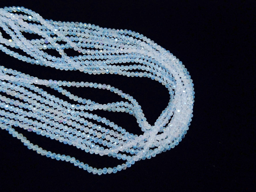 Glass beads, 3x3.5mm faceted rondelle, Opaque light pink (Dyed), Lustre | 玻璃珠, 3x3.5mm, 切面扁珠, 蛋白淺粉紅(染色)