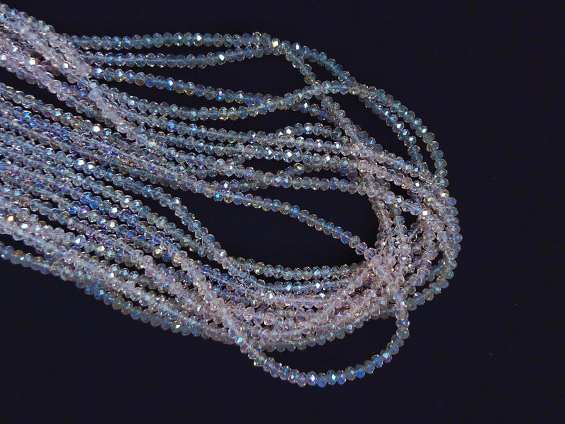 玻璃珠, 3x3.5mm, 切面扁珠, 鍍面透明水粉色 (#26L)