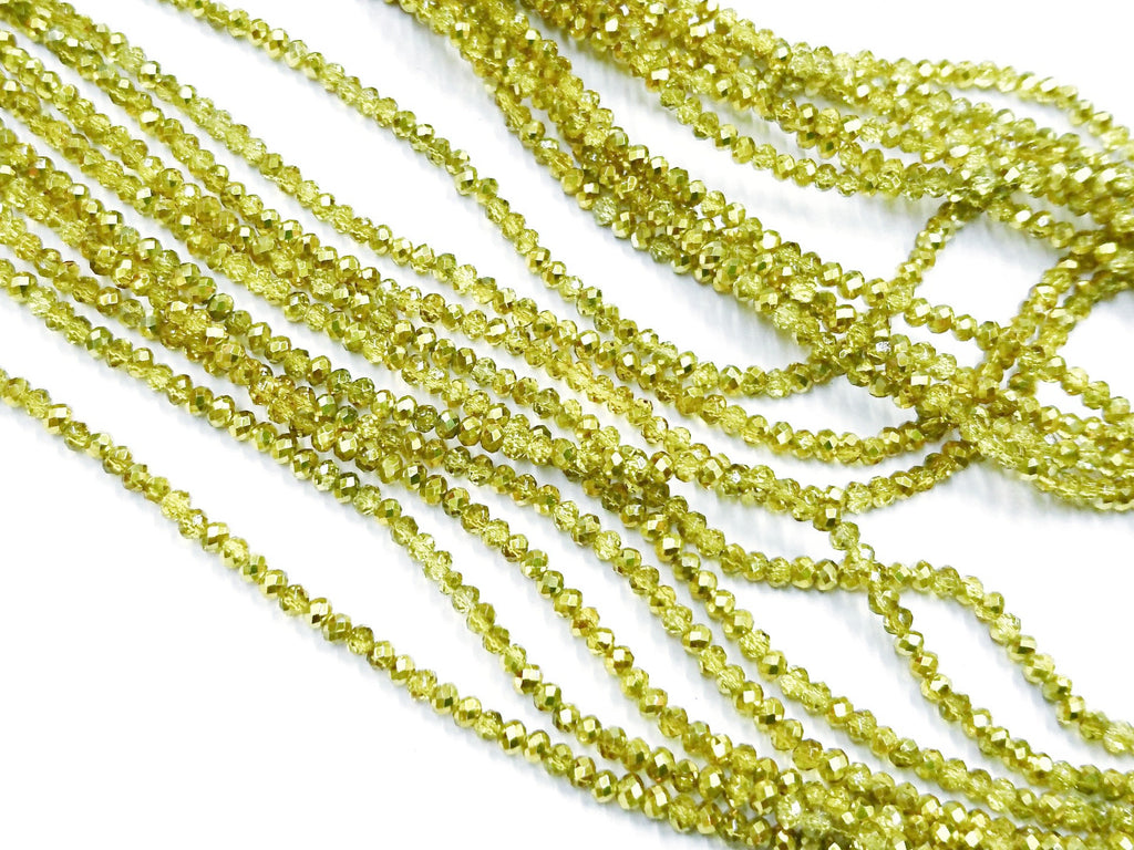 Glass beads, 2x3mm faceted rondelle, yellow (dyed) | 玻璃珠, 2x3mm, 切面扁珠, 黃色 (染色)