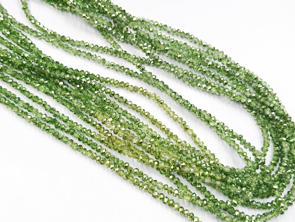 Glass beads, 2x3mm faceted rondelle, green (dyed) | 玻璃珠, 2x3mm, 切面扁珠, 綠色 (染色)