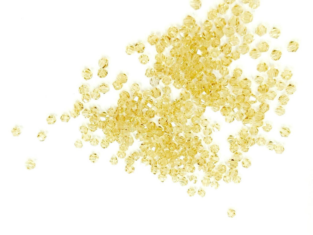 Bicone Glass Bead, 3mm, PaleGoldenrod, 144 Pcs | 雙尖水晶玻璃, 3mm, 金香檳, 144粒