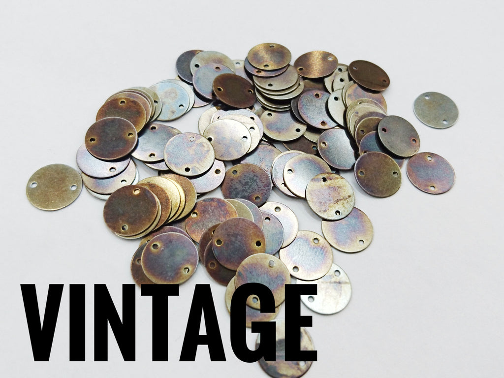 Clearance, Brass sequins, 10mm, 2 holes, 100 pcs | 特價, 圓銅片, 10mm, 雙孔, 100個