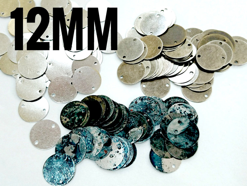 Clearance, Brass sequins, 12mm, 2 holes, 100 pcs | 特價, 圓銅片, 12mm, 雙孔, 100個
