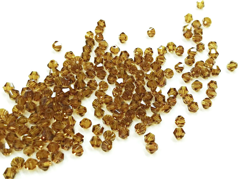 雙尖水晶玻璃, 4mm, 啡黃, 144粒