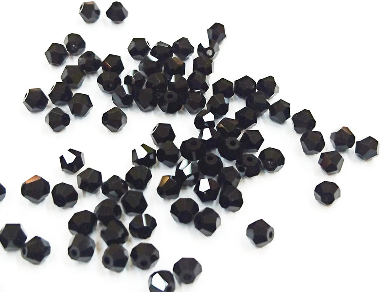 雙尖水晶玻璃, 4mm, 實色黑, 144粒