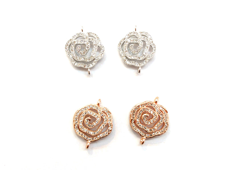 Cubic Zirconia Link, 16x20mm Rose, Price Per Piece - amakeit bead 天富