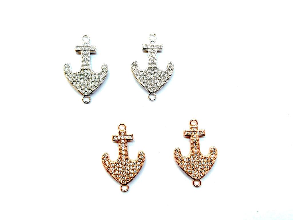 Cubic Zirconia Link, 16x24mm Anchor, Price Per Piece - amakeit bead 天富