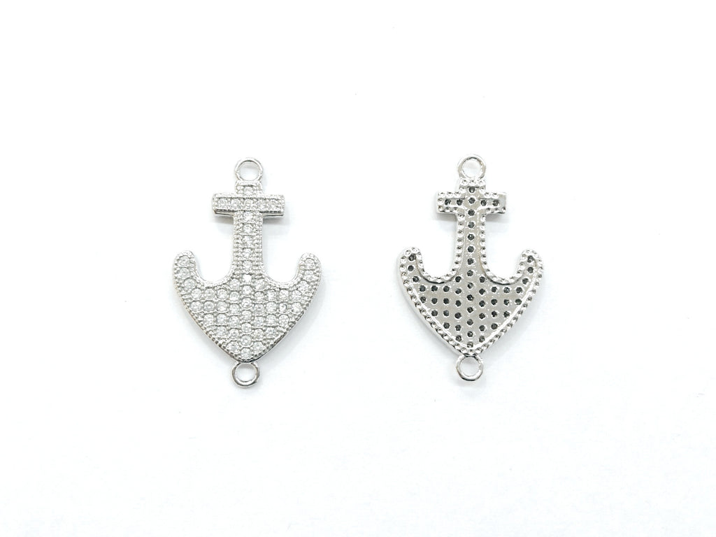 Cubic Zirconia Link, 16x24mm Anchor, Price Per Piece - amakeit bead 天富