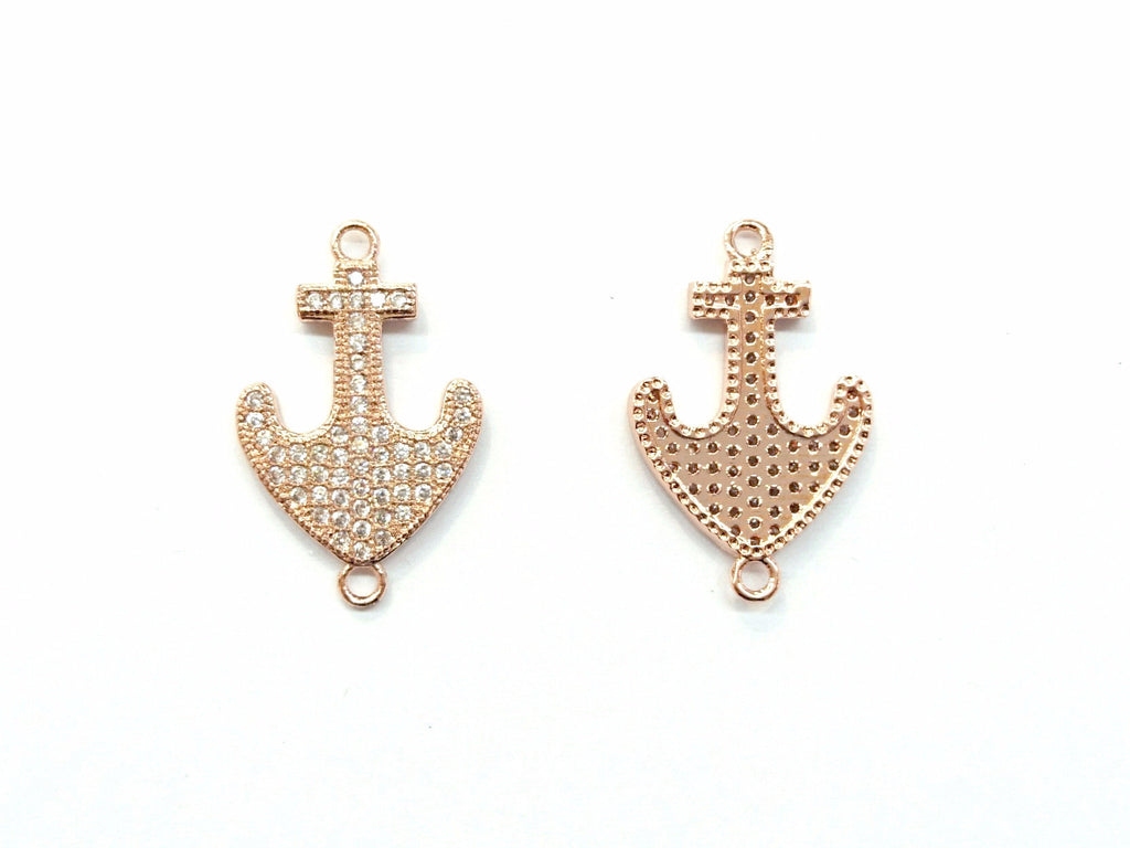 Cubic Zirconia Link, 16x24mm Anchor, Price Per Piece - amakeit bead 天富
