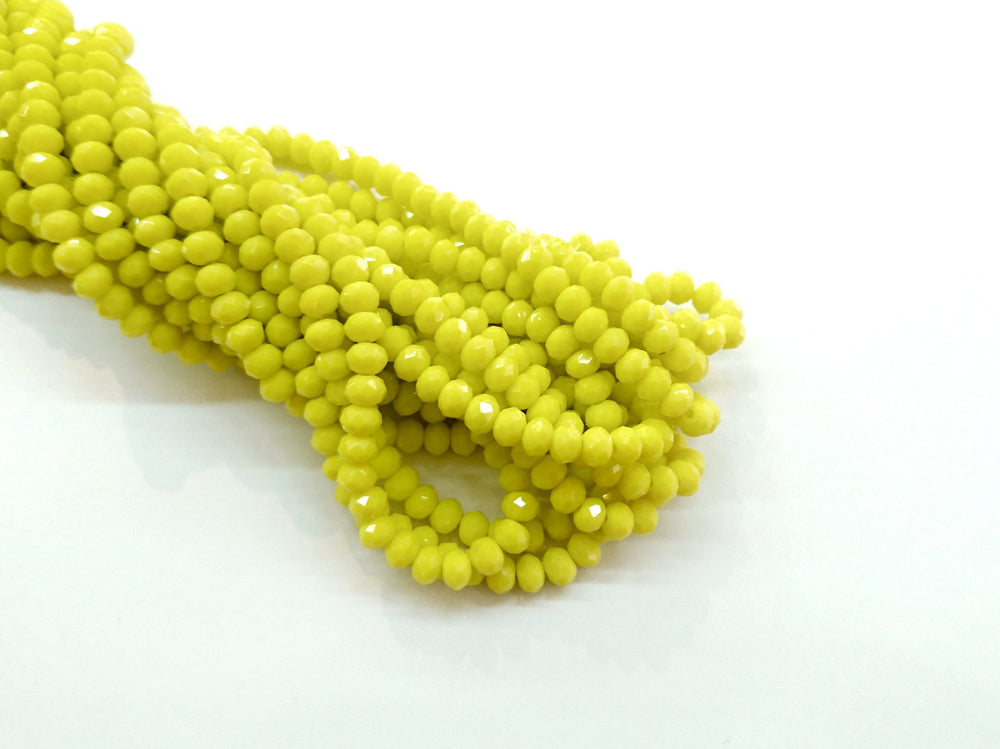 5x6mm faceted rondelle glass beads, Solid Lemon Yellow - amakeit bead 天富