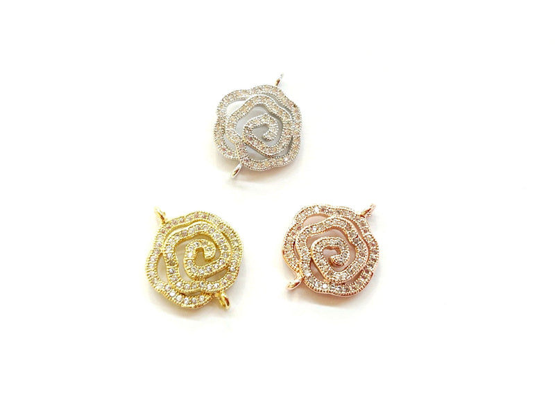 Cubic Zirconia Link, 16x20mm Rose, Price Per Piece - amakeit bead 天富