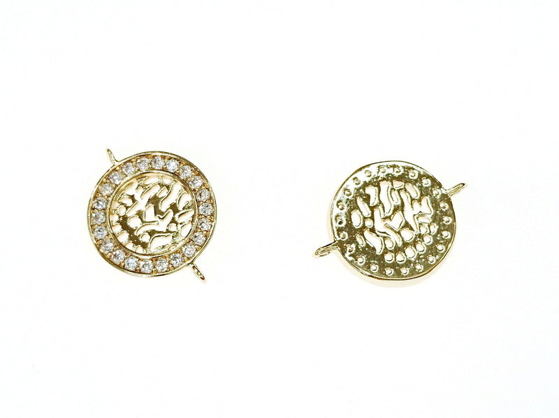 Cubic Zirconia Link, 15x19mm, Round, Golden color, Price Per Piece - amakeit bead 天富
