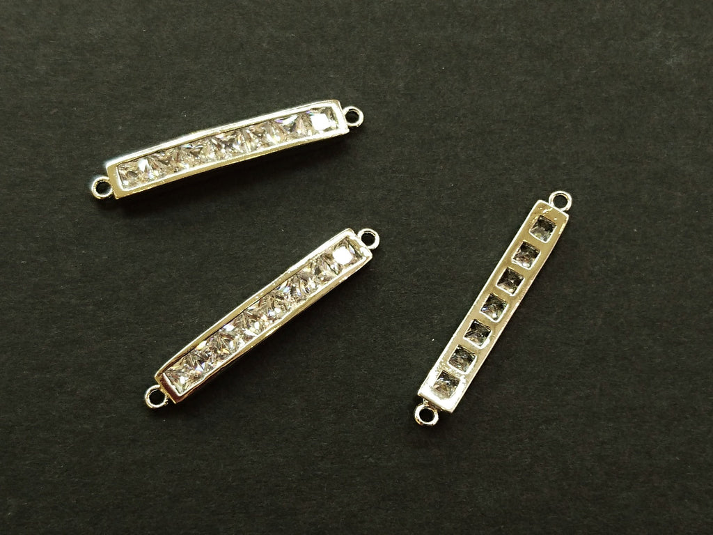 Cubic Zirconia Link, 4x29mm Rectangle, Price Per Piece - amakeit bead 天富