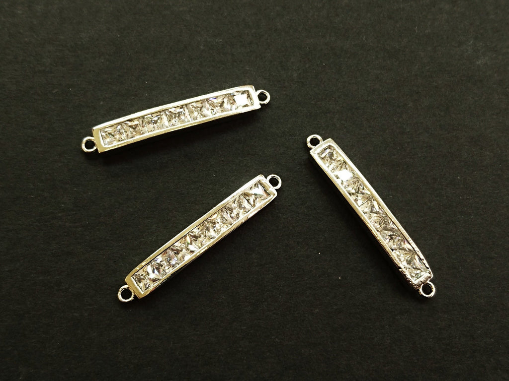 Cubic Zirconia Link, 4x29mm Rectangle, Price Per Piece - amakeit bead 天富