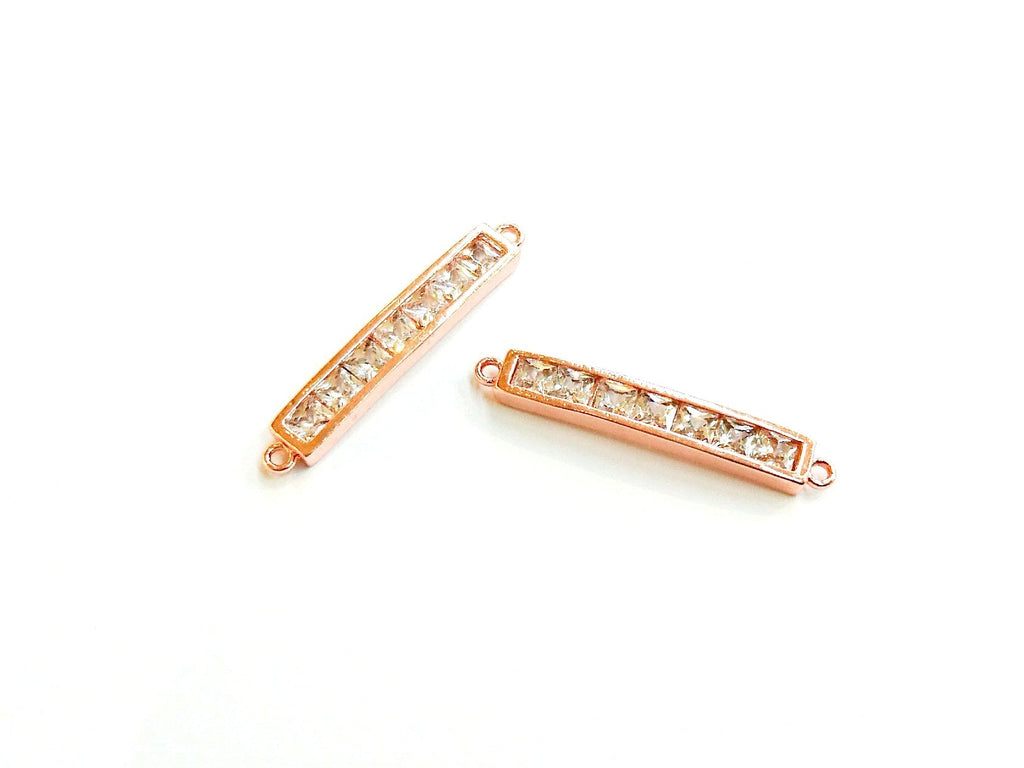Connector, Brass, Cubic Zirconia, 4x29mm, Bar, 1 Pc | 銅連接配件, 方晶鋯石, 4x29mm, 長條, 1 個