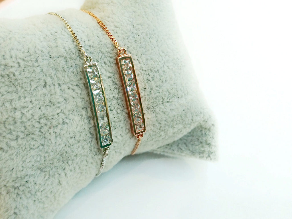 Connector, Brass, Cubic Zirconia, 4x29mm, Bar, 1 Pc | 銅連接配件, 方晶鋯石, 4x29mm, 長條, 1 個