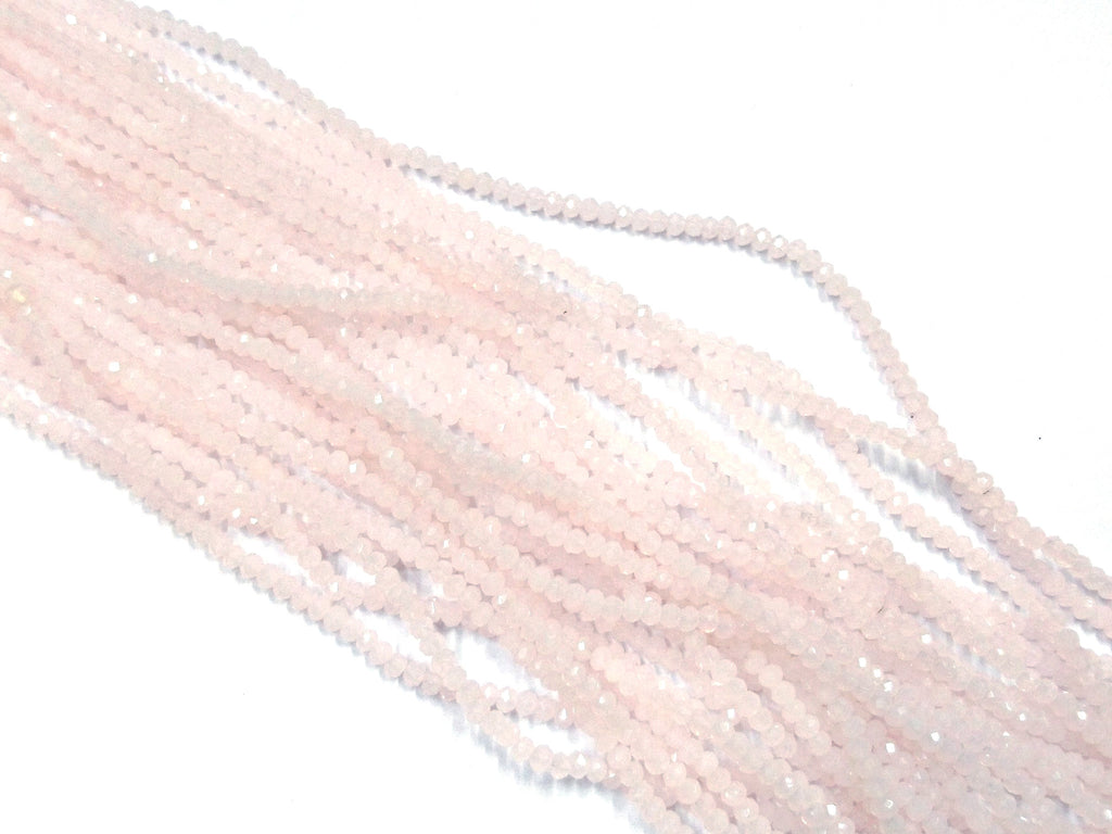 Glass beads, 2x3mm faceted rondelle, opaque light pink (#66) | 玻璃珠, 2x3mm, 切面扁珠, 果凍淺粉紅色 (#66)