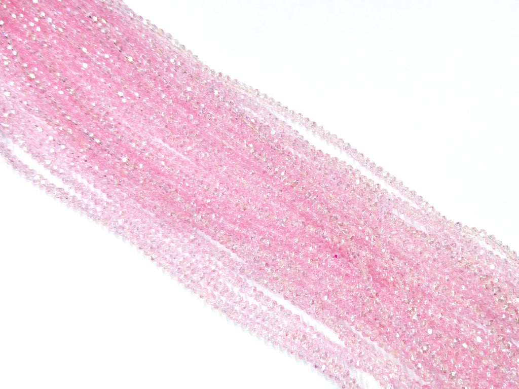 Glass beads 2x3mm faceted rondelle, Transparent pink (Dyed) | 玻璃珠, 2x3mm, 切面扁珠, 透明粉紅色 (染色)