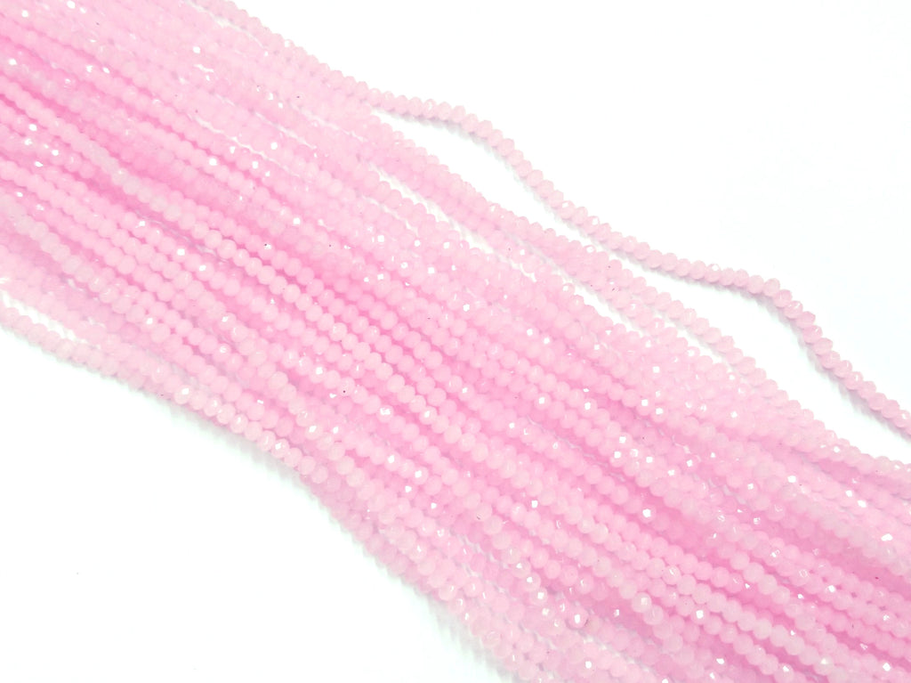 Glass beads, 2x3mm faceted rondelle, Opaque Pink (Dyed) | 玻璃珠, 2x3mm, 切面扁珠, 果凍粉紅色 (染色)