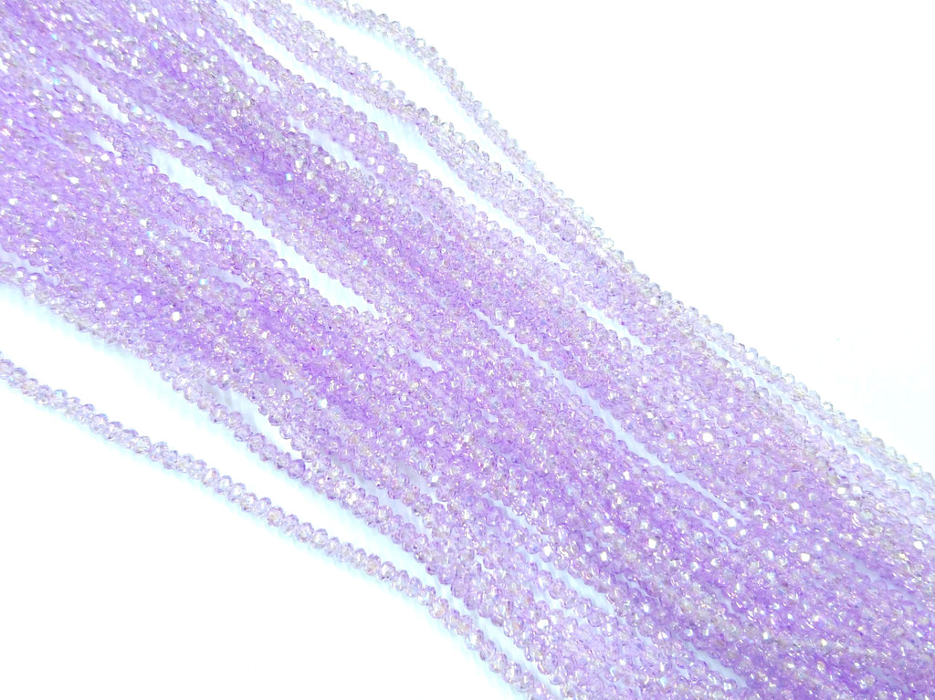 Glass beads, 2x3mm faceted rondelle, Transparent light purple (Dyed) | 玻璃珠, 2x3mm, 切面扁珠, 透明淺紫色 (染色)