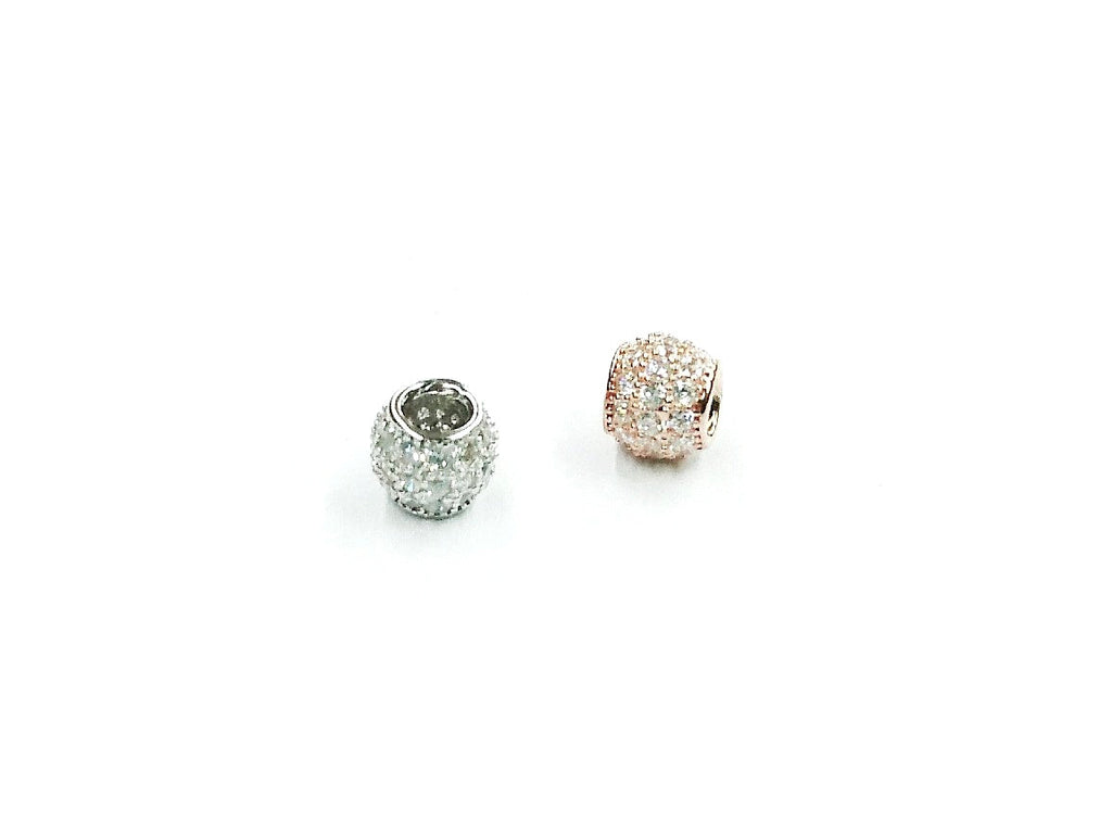 Bead, Sterling Silver, Cubic Zirconia, 4.7x5.4mm  | 925銀閃石珠, 4.7x5.4mm